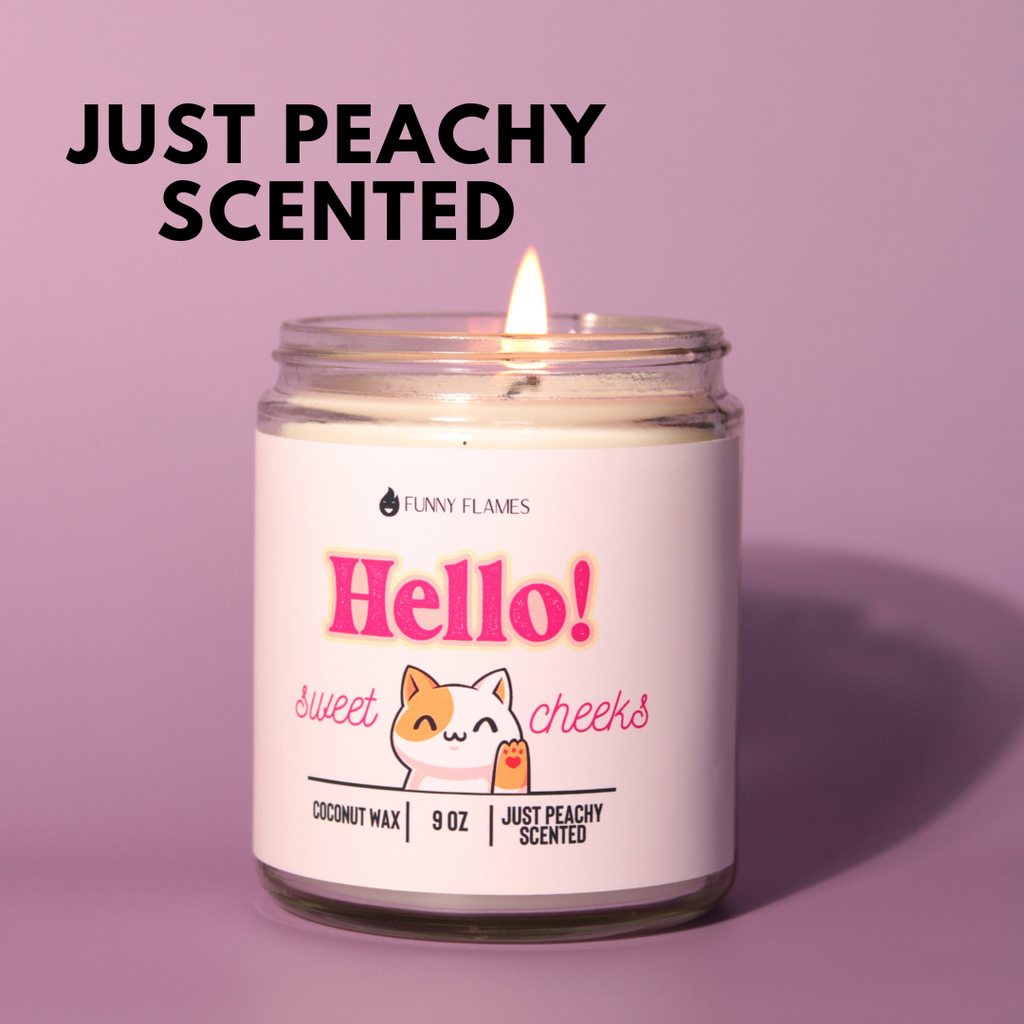Hello Sweet Cheeks (Funny Cat) Peach Funny Candle